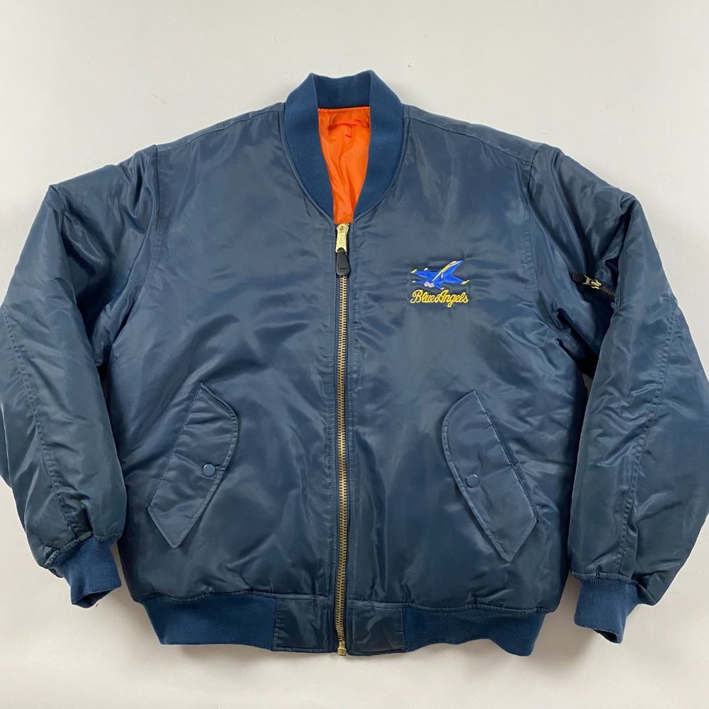 Vintage Blue Angels Rothco Flight Bomber Jacket Men's Large Blue USN US Navy